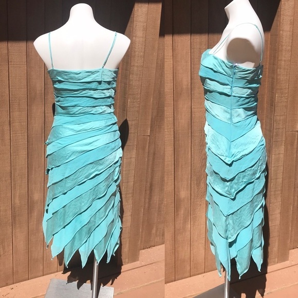 Y2K Tadashi Shoji Bandage Dress Crystal Blue Cocktail silk Slip Size 6 Vintage - Picture 2 of 9